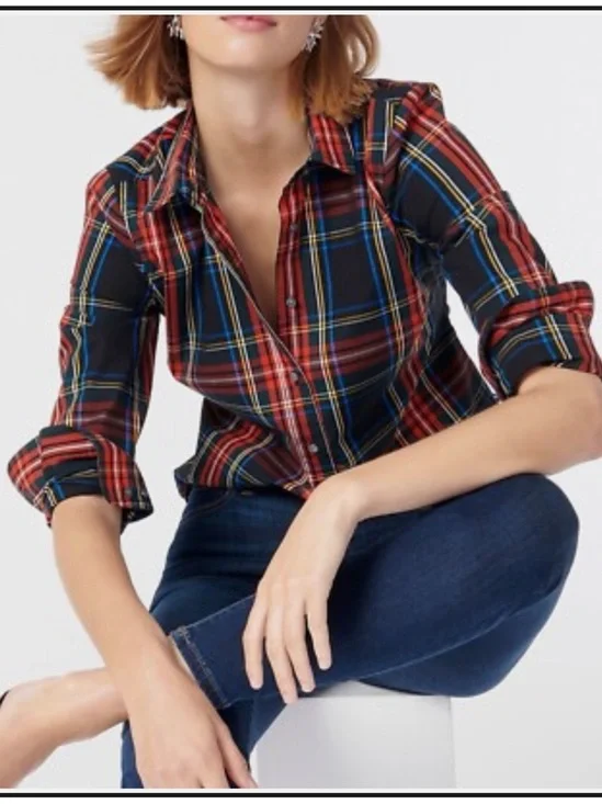 J. Crew Perfect Plaid Long Sleeve Button Down Shirt