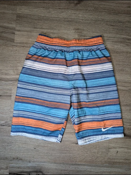 Nike Boys Small Striped Orange Blue White Swim Trunks Shorts Mesh Liner