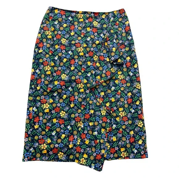 J‎ Crew Liberty Art Fabrics Womens Skirt Size 0 Pencil  Ruffle Multicolor Floral