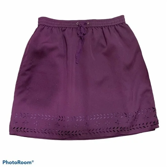 J. Crew Factory Size 0 Skirt Laser Cut Purple Plum Full Lined Drawstring Women's