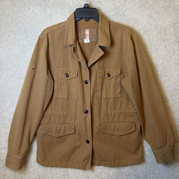 J. Crew Field Jacket Womens Medium Brown Cotton Canvas Utility Safari Coat