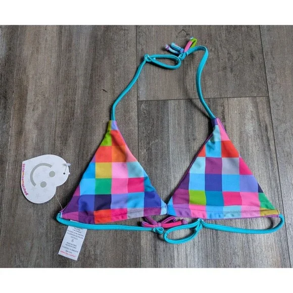 NWT NEW LittleMissMatched Bikini Top Girl Size 6 Color Block Colorful Fun Swim