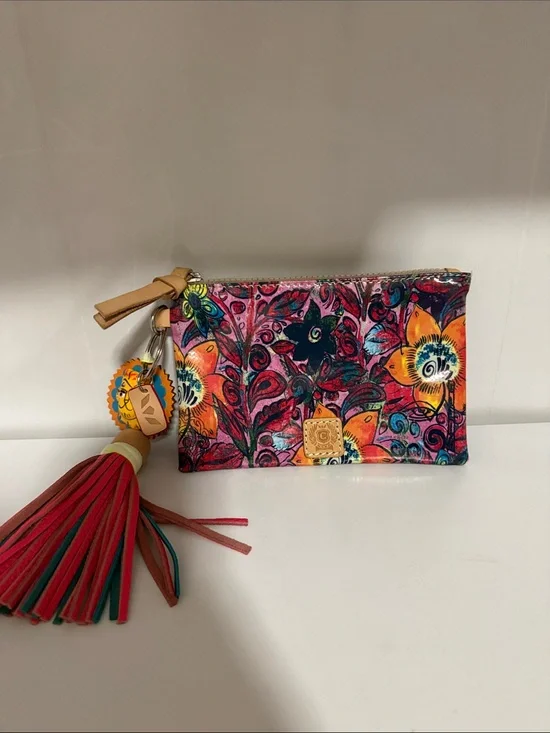 Consuela Multicolor Floral Zip Wristlet with Tassel