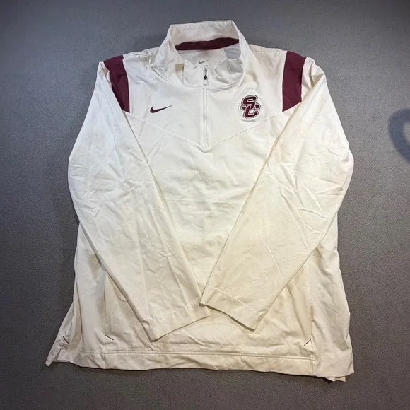 Nike USC Trojans Mens XL Quarter Zip Windbreaker Jacket Cream Cardinal Red Logo