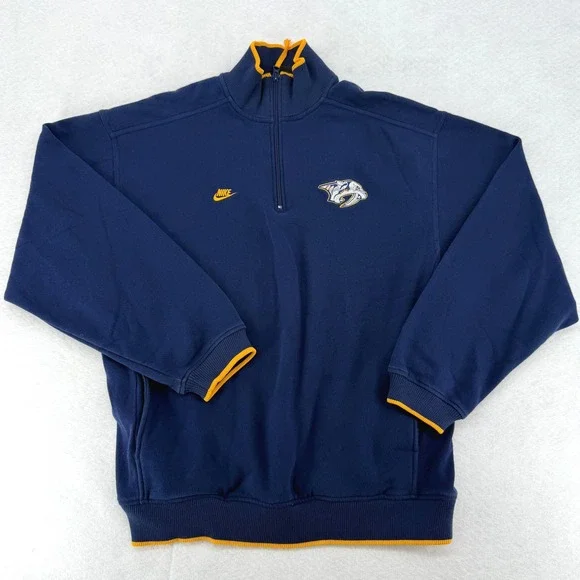 VTG Nike Team‎ Nashville Predators 1/4 Zip Sweatshirt Mens M NHL Hockey Y2K