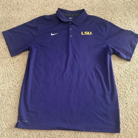 Nike LSU Tigers Varsity Polo Mens XXL Purple Dri-FIT Short Sleeve Shirt M51300‎