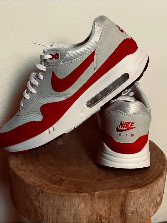 Nike Men’s Air Max 1 White and Red Air Max Sneakers