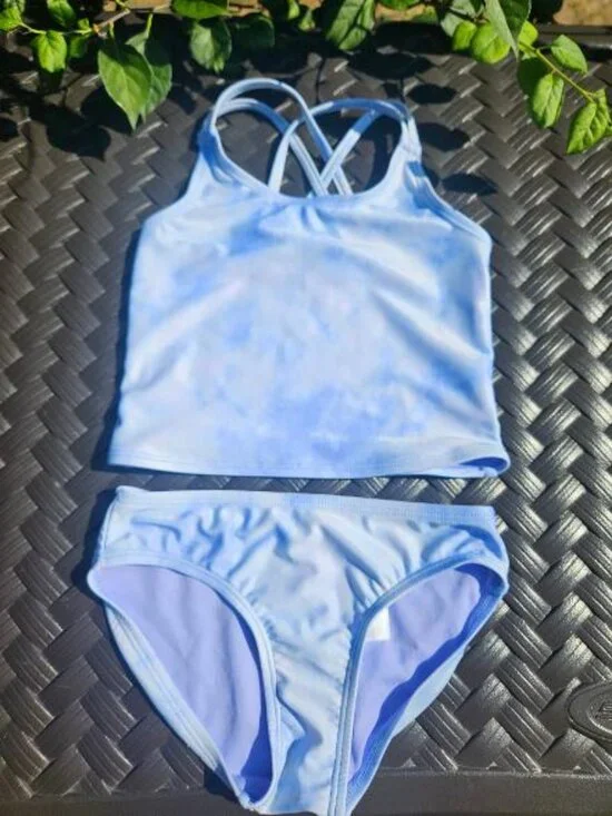 Gap Kids Tankini Swimsuit Small Blue White Tie Dye 2 Piece