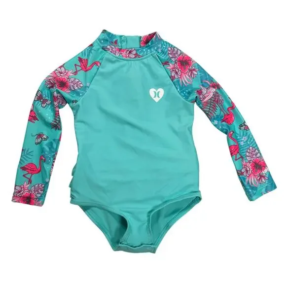 Hurley One Piece Rashguard Swimsuit Aurora Long Sleeve 18 MONTHS Ruffle Zipper