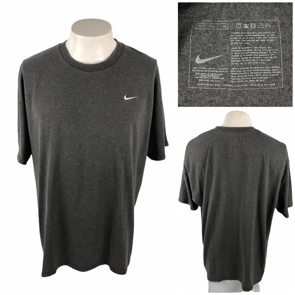 Nike Mens XL Shirt Gray Mini Swoosh Y2K Faded Look Crewneck 50/50 Vintage Tee
