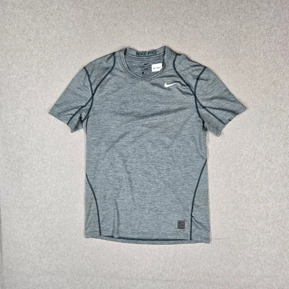 Nike Men Shirt M Gray Activewear Top Dri-Fit Nike Pro Fitted Logo Slim Stretch