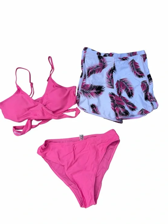 Girls 3 Piece Wrap Bikini Top with Bottoms and Shorts Swim Suit Size 170 aka 14