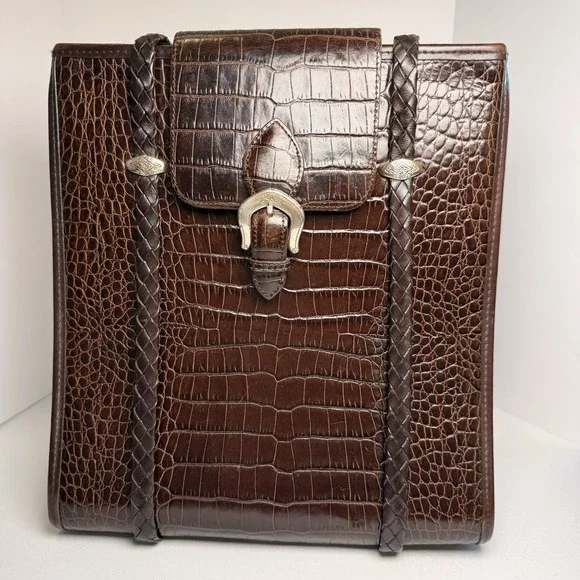 Vtg Brighton Brown Leather Braided Strap Purse Western Chic Coastal Cowgirl