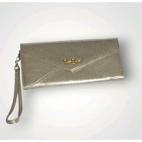 Envelope Clutch Gold Wristlet Jessica Simpson Pocketbook Walket Shimmery Y2K Bag