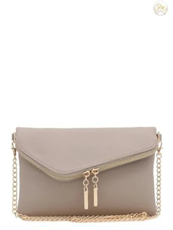 Envelope Wristlet Clutch Crossbody Bag with Chain Strap Faux Leather Gold