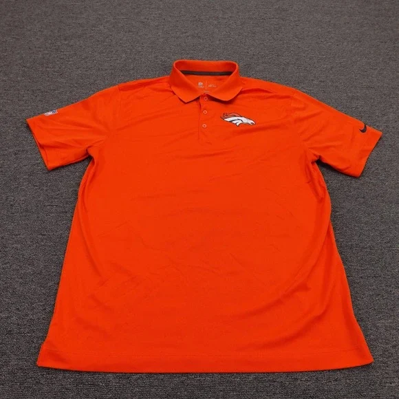 Denver Broncos Polo Shirt Mens Large Orange NFL Football Nike On Field Dri-FIT