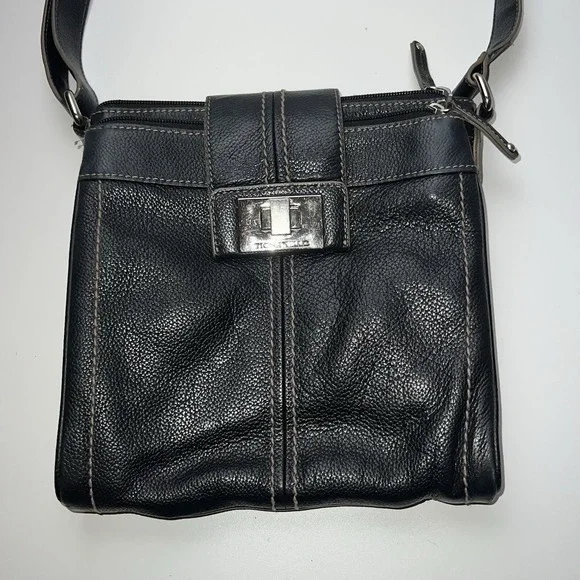 Tignanello Black Pebbled Leather  Crossbody Organizer Purse