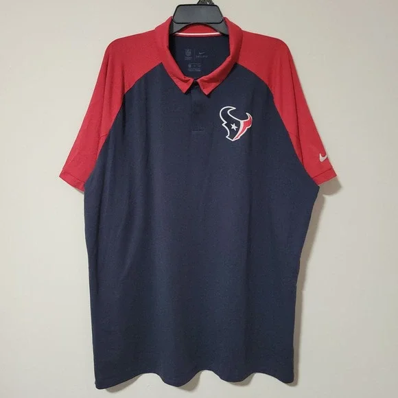 Nike Houston Texans NFL Dri-FIT Polo Shirt Mens XXL Navy Red Colorblock Raglan