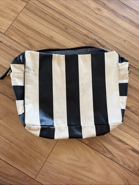 Clare V Black and White Striped Clutch