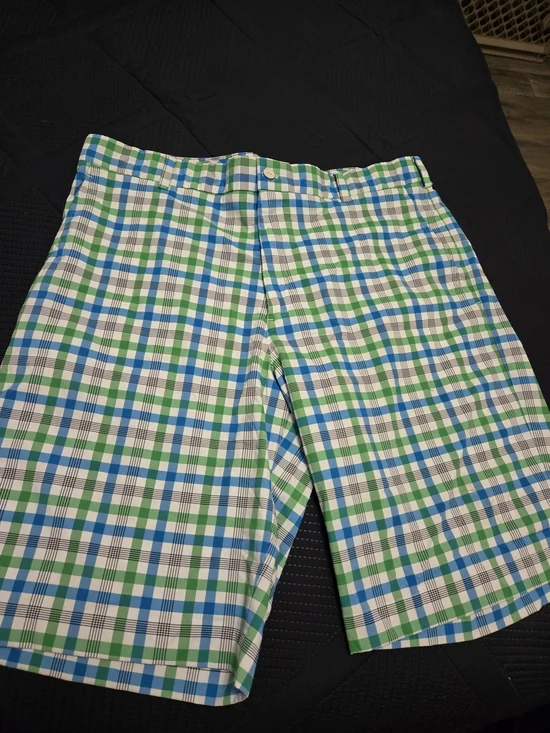 Men's Green & Blue Plaid Golf Shorts - Unbranded