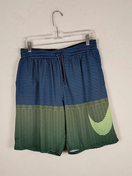 Nike Swim Horizon Stripe Volley Swim Shorts Men's XL Lime Green and Blue Stripes