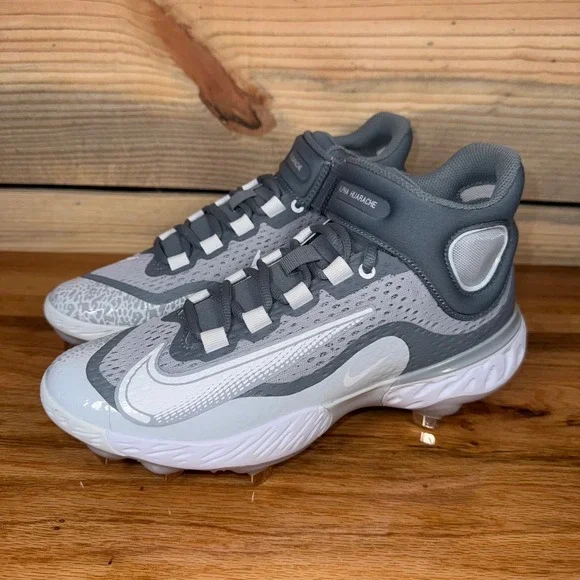 Nike Alpha Huarache Elite 4 Mid Baseball Cleats Gray DJ6520-012 Men's Size 7.5