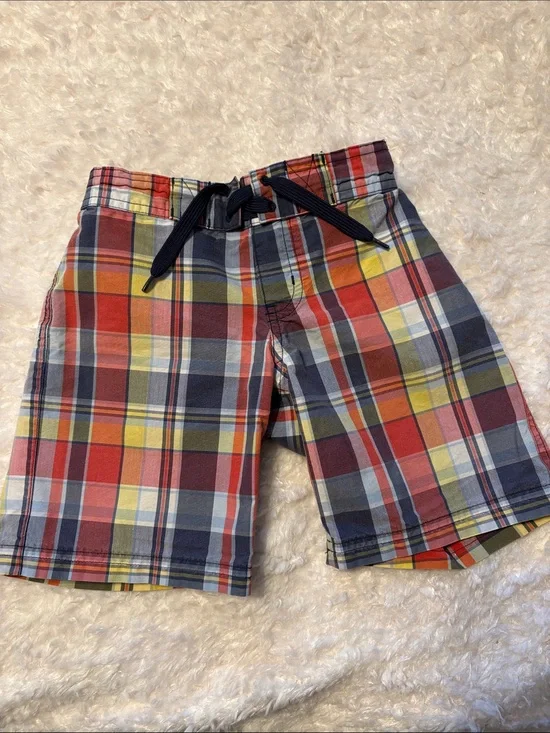 Jamie and Jack Plaid Multicolor Drawstring Swim Trunks Size 4