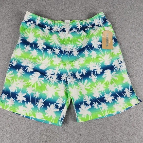 Thereabouts Board Shorts Boys 14/16H Husky Blue Green Palm Tree Ombre Swimwear‎