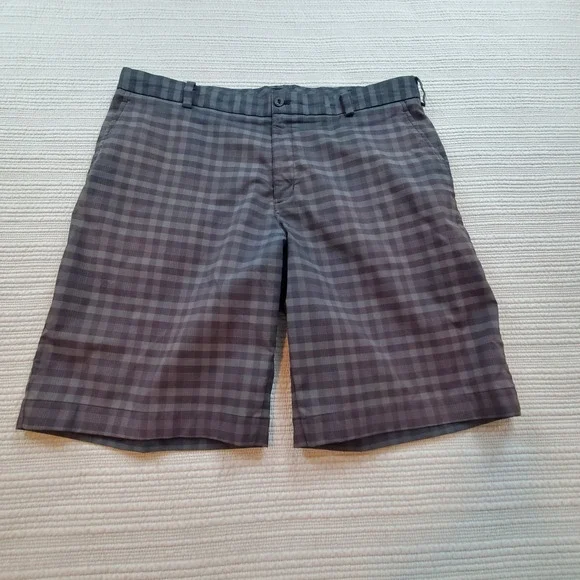 Nike Golf Dri-FIT Mens Plaid Shorts Grey Charcoal Flat Front 38