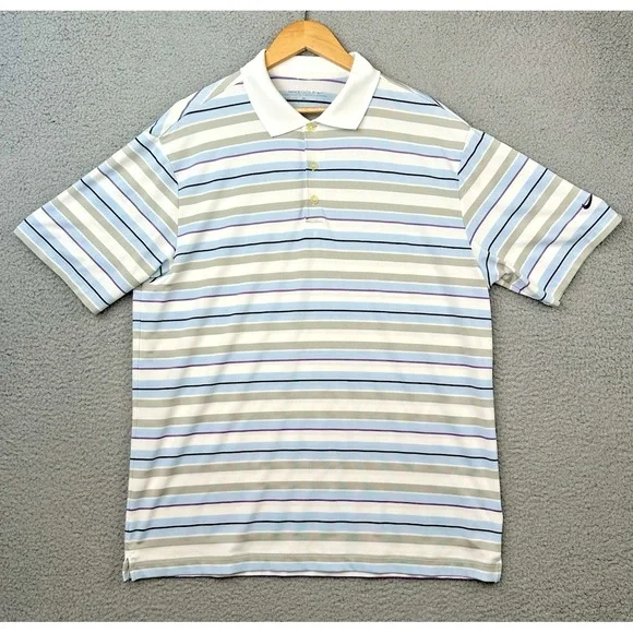 Nike Golf Polo Shirt Men Large Multicolor Stripe Dri Fit Lightweight Performance
