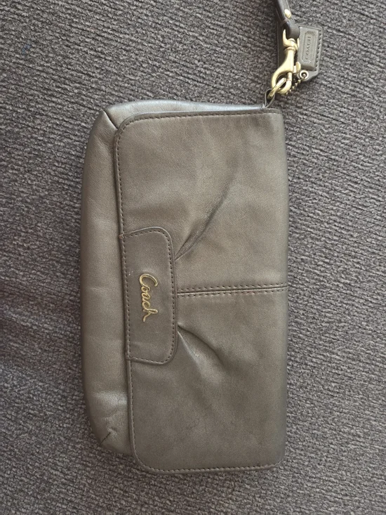 Coach Brown Leather Wristlet Clutch with Gold Logo