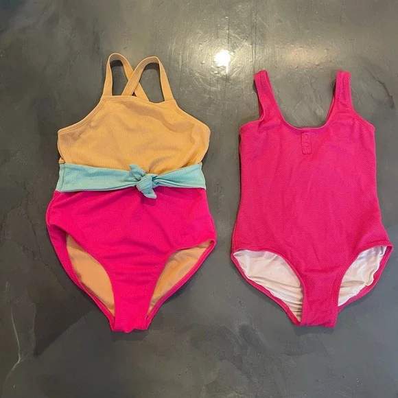 Old Navy Wonder Nation Girls One Piece Swimsuit Lot 2 Pink Colorblock Size 10/12