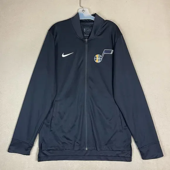Nike NBA Jacket Mens LT‎ Black Full Zip Utah Jazz Embroidered Logo Dri Fit