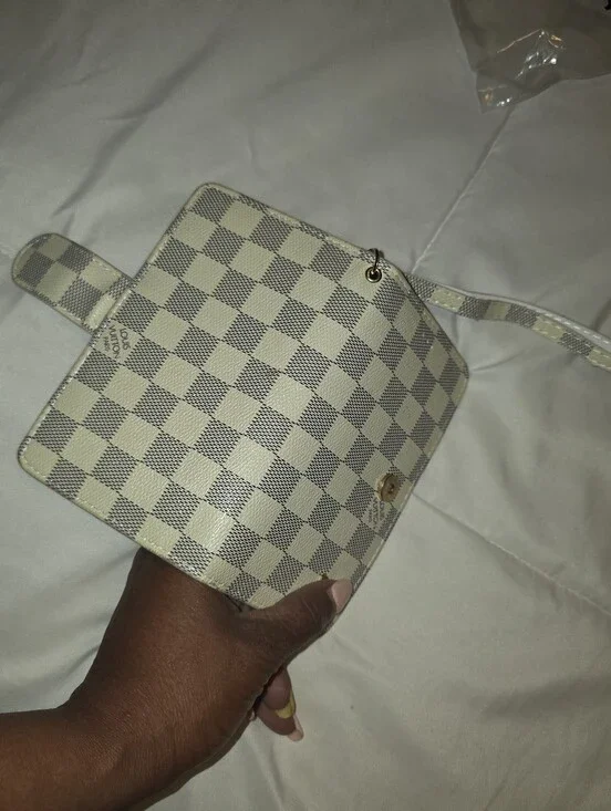 Damier Inspired Small Wallet Clutch - White/Gray