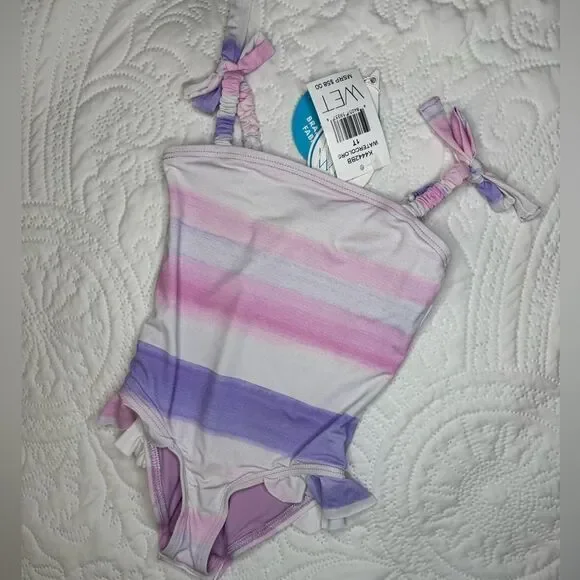 NWT Minny WET Swimwear Striped Pink and Purple Swimsuit