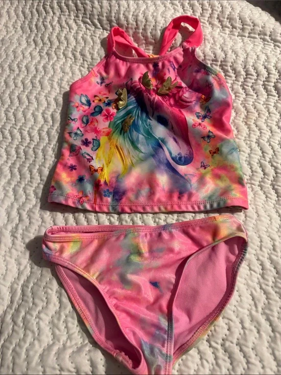wonder nation Pink Unicorn Tankini with Rainbow Accents
