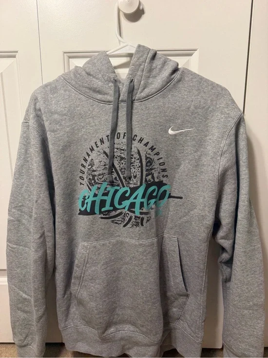 Nike Gray Pullover Hoodie with Teal Chicago Script