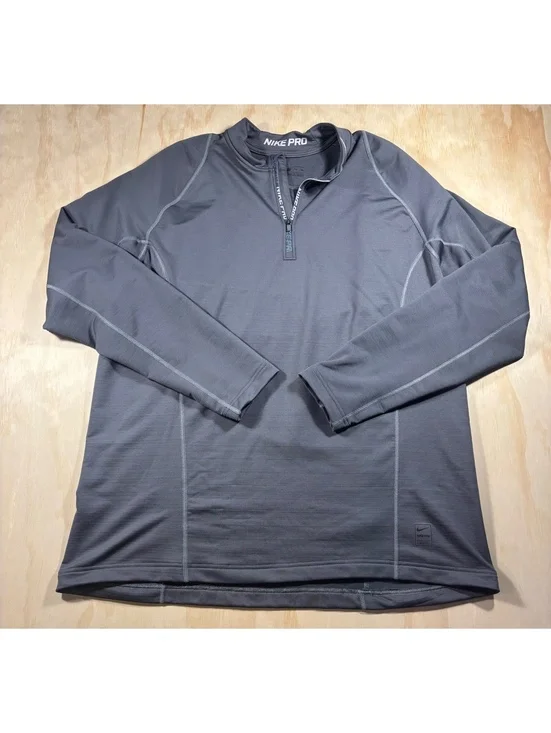 Nike Sweater Mens XXL Gray 1/4 Zip Dri Fit Activewear Hyperwarm Pro
