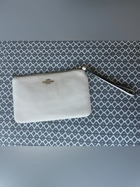 Coach Cream Zip-Around Wristlet with Gold Logo