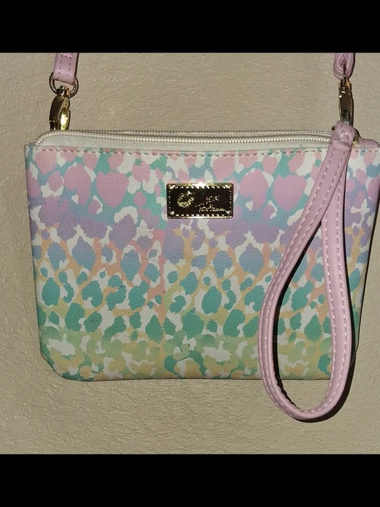 Betsey Johnson Pastel Leopard Print Wristlet Bag With Shoulder Strap