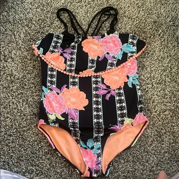 Wonder Nation Black Floral Kids One Piece
