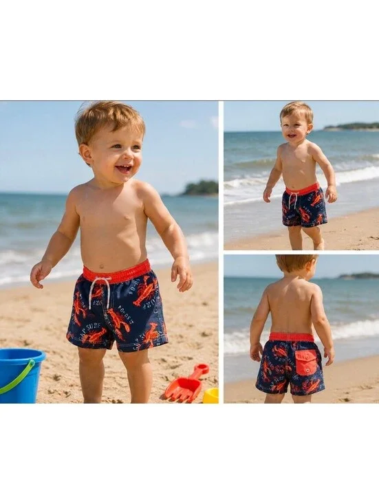 Baby Gap Toddler Lobster Print Swim Trunks 12-18 Months Blue Red Lined Beach