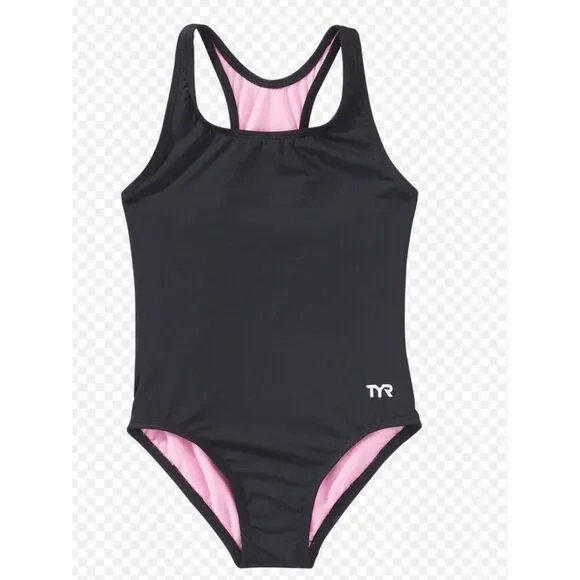 TYR Durafast Lite® Girl's Maxfit Swimsuit - Ella, Black/Pink, Size 10-12, NWT