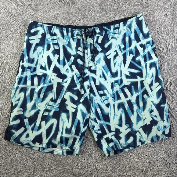 Nike Swim Trunks Mens 4XL Blue Lined Summer Beach Drawstring Tropical Activewear