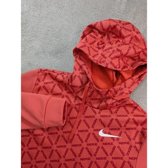 Nike Therma-FIT Mens Medium Salmon All Over Print Logo Pullover Hoodie
