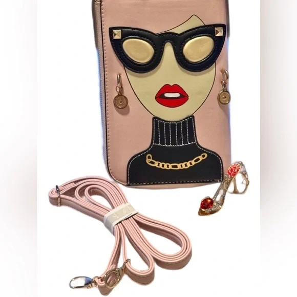 Playful Pink Lady Face Clutch w/ crossbody straps