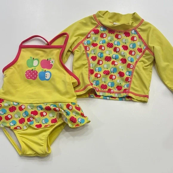 Bundle: Yellow Apple Print Baby Swim Set
