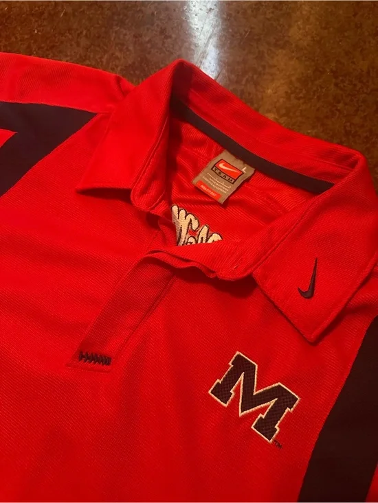 Nike Team Dri-FIT Ole Miss Rebels Red/Navy Polo Shirt L vintage throwback M logo