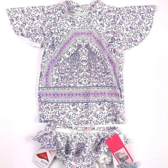Seafolly Toddler Girl’s Rashguard Short Sleeve Top and Bikini Bottom Size 0