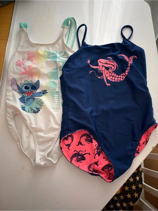 Girls bathing suit Duo ( reversible mermaid, and adorable lilo and stitch